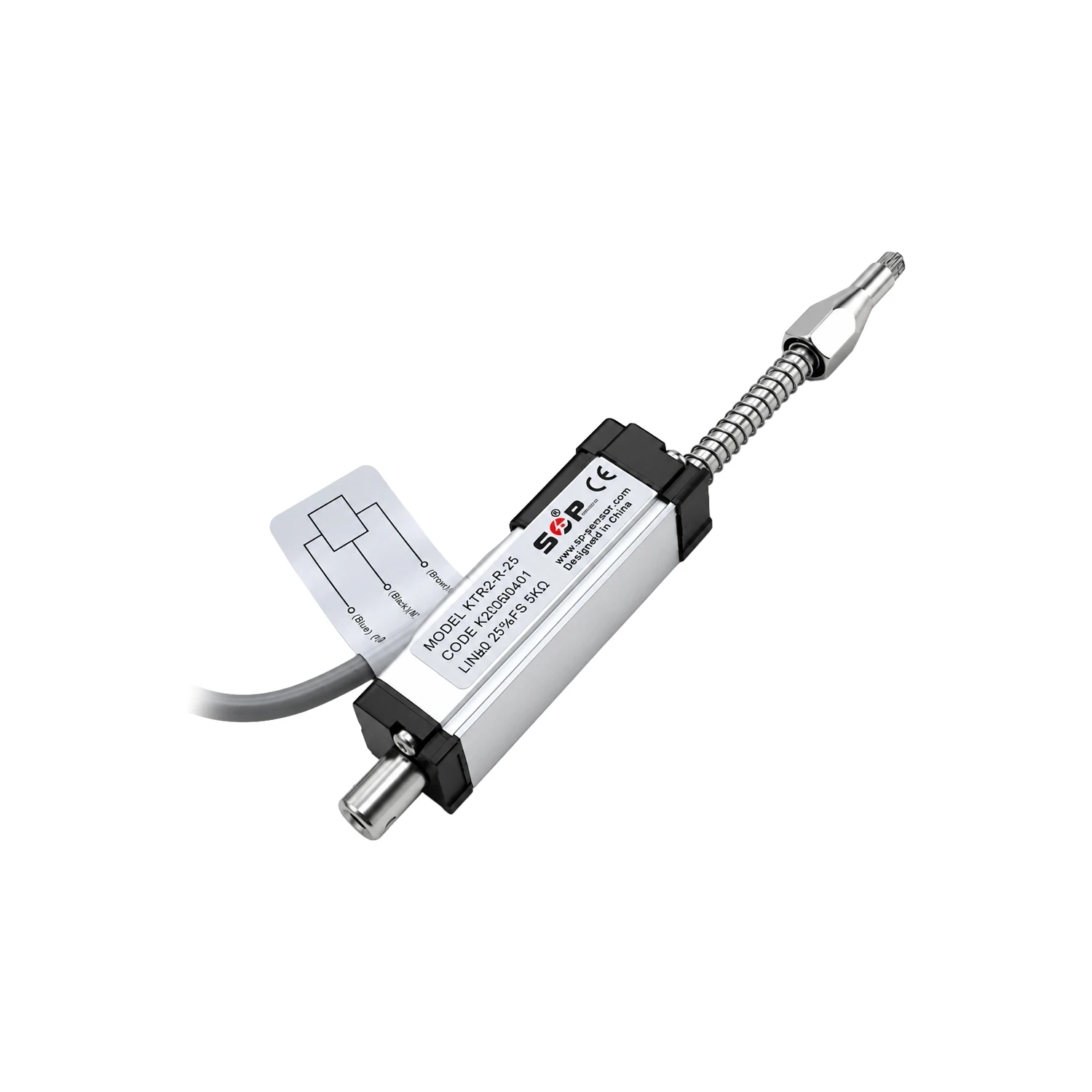 SOP KTR2-R-25, Linear Displacement Sensor, 25mm Stroke, 5KΩ , Spring Return, Analog Output, 24VDC, 1m Cable-picture-13