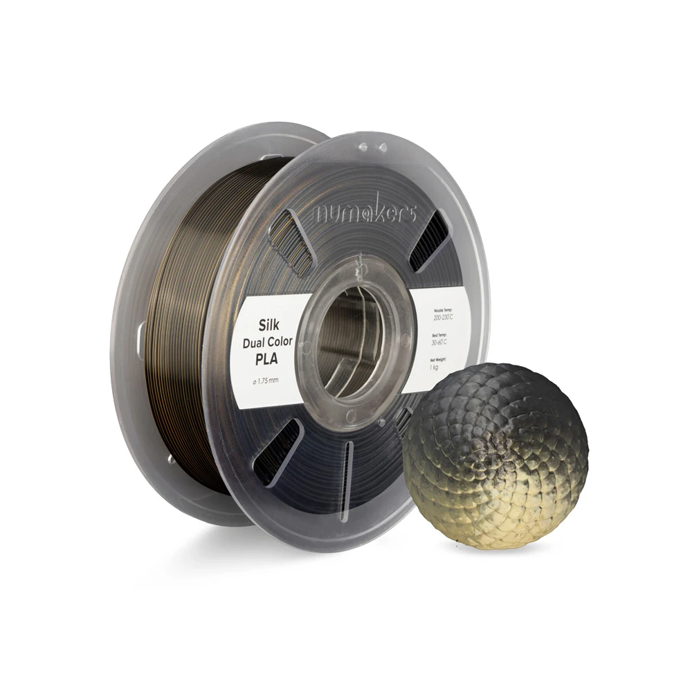 Numakers PLA Silk Dual Color 1.75mm- Black-Gold Filament 1kg with Spool-picture-28