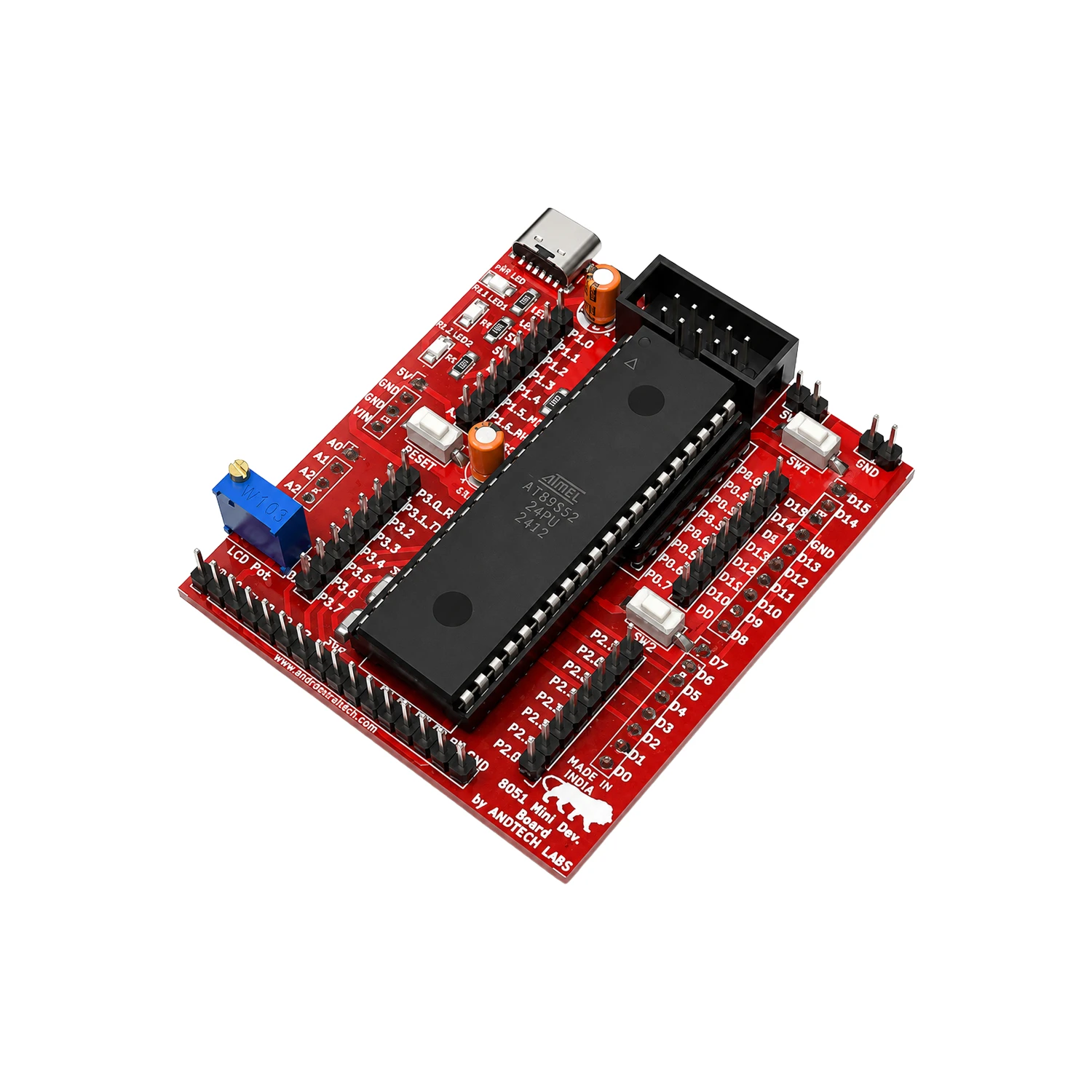 Amotech Labs - 8051 Mini Development Board (with 89S52 IC, ISP Programmer and LCD)-image-16