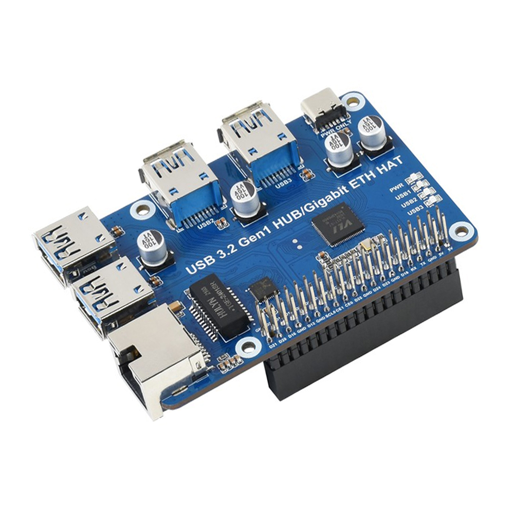 Waveshare USB 3.2 Gen1 And Gigabit Ethernet HUB HAT for Raspberry Pi 3x USB 1x Gigabit ETH Driver-Free-image-38