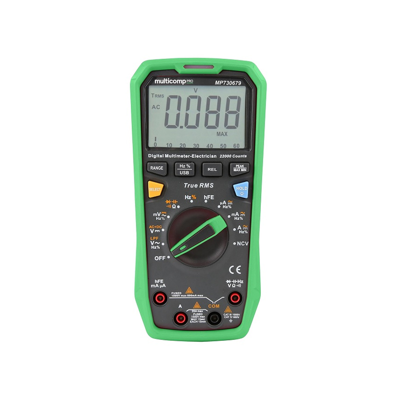 MULTICOMP PRO MP730679 Handheld Digital Multimeter, 1000V@20A AC/DC, 220MR, 220mF, 220MHz, True RMS, NCV, Diode, hFE, LPF-picture-27
