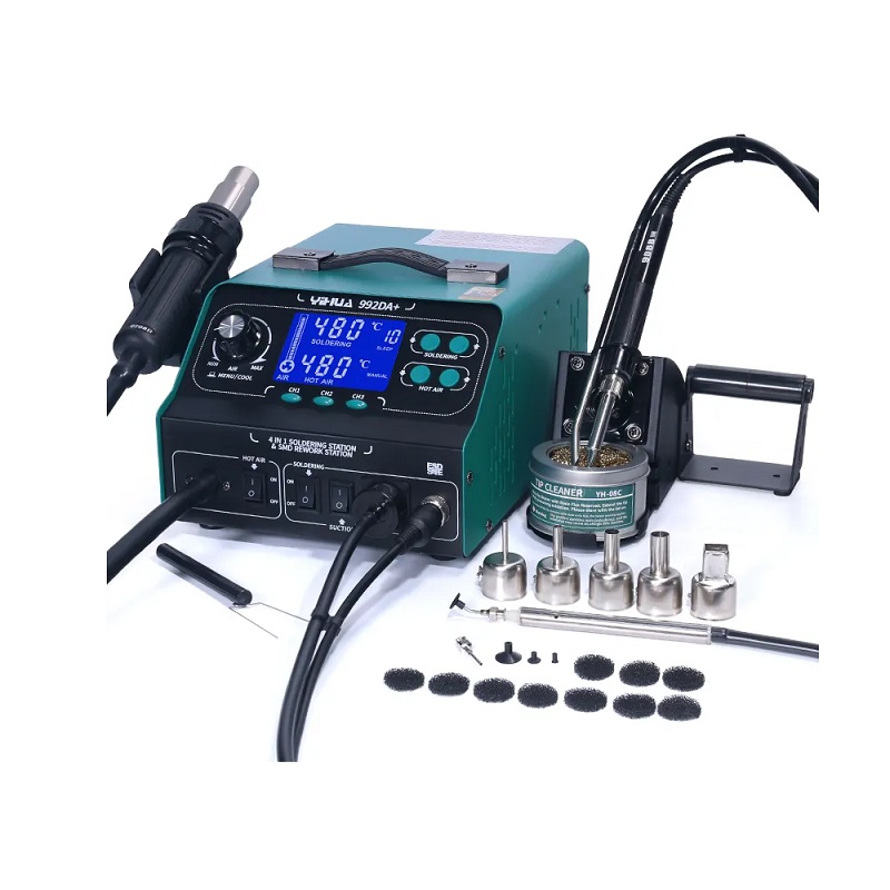 3in1 function YIHUA 992DA + soldering iron smoke absorb function hot air gun SMD soldering rework station-image-28