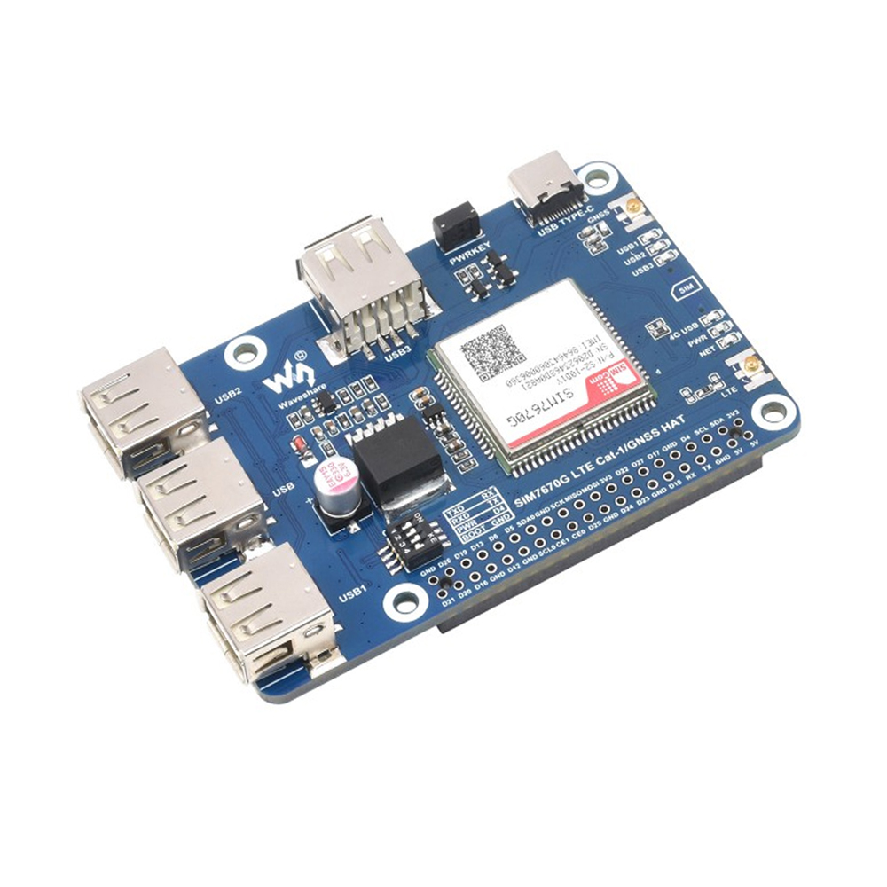 Waveshare Cat-1/GNSS HAT for Raspberry Pi, Based On SIM7670G module, Global Multi-band LTE 4G Cat-1 support, GNSS positioning, 3x USB 2.0 extended ports-picture-34