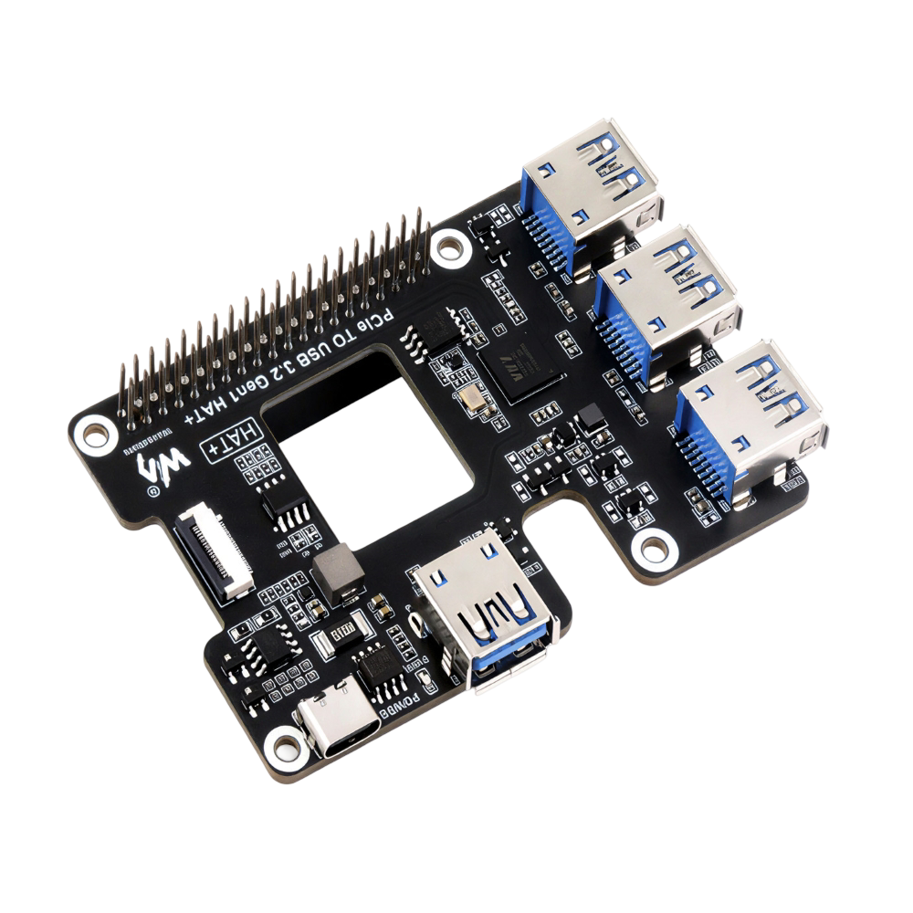 Waveshare PCIe To USB 3.2 Gen1 HAT for Raspberry Pi 5, PCIe to USB HUB, 4x High Speed USB Ports, driver-free, plug and play, HAT + Standard-picture-24
