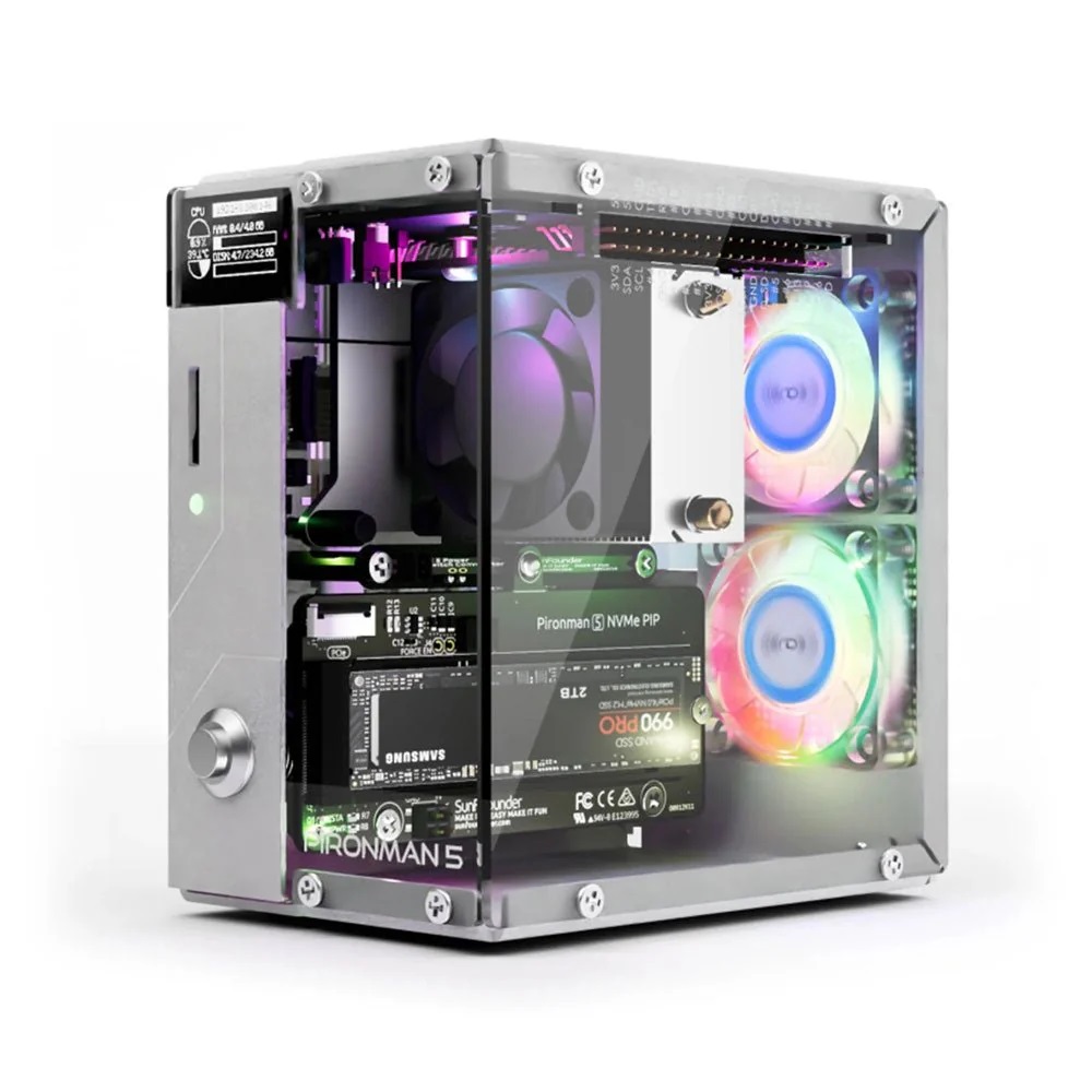 SunFounder Pironman 5 NVMe M.2 SSD PCIe Mini PC Case for Raspberry Pi 5 without battery.-image-19