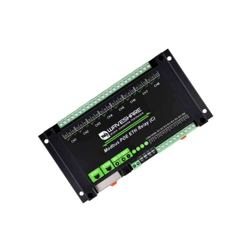 Waveshare Dual Ethernet Ports 8-ch Relay Module (C), Modbus RTU Protocol, PoE Power Supply, With Various Isolation And Protection Circuits, Industrial Grade Rail-Mount Case-image-28