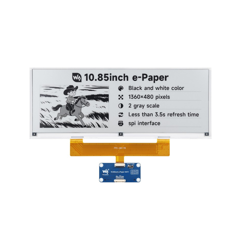 Waveshare 10.85inch 1360 × 480, Black / White e-Paper display with SPI Interface and Driver HAT-picture-25
